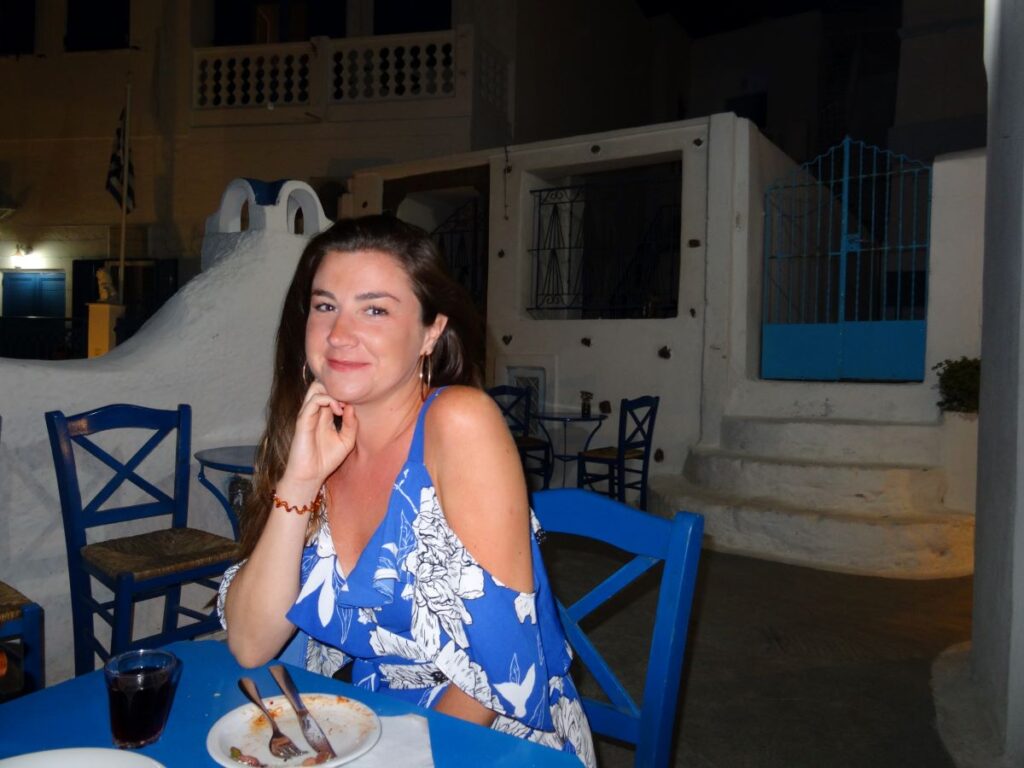 lady at restaurant santorini