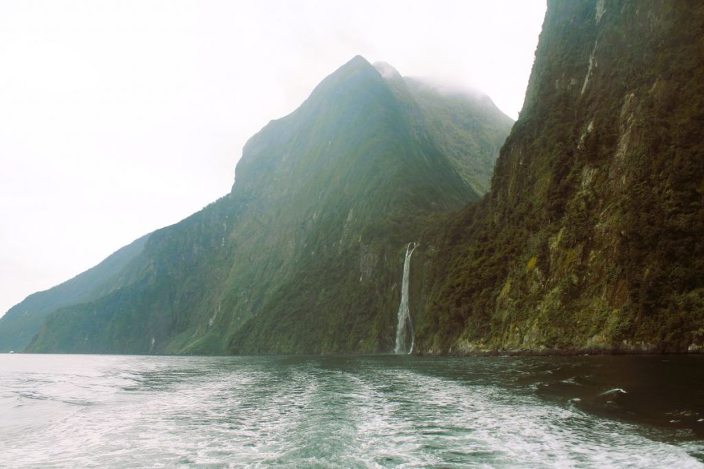 cruising milford sound moody day