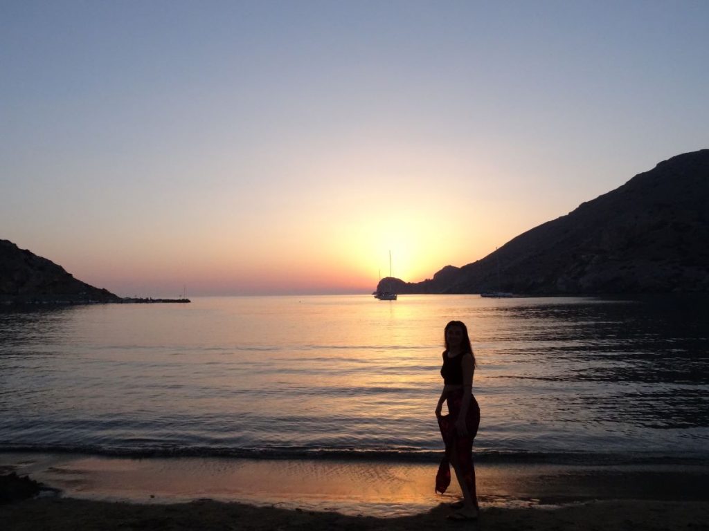 lady on beach at sunset galissas