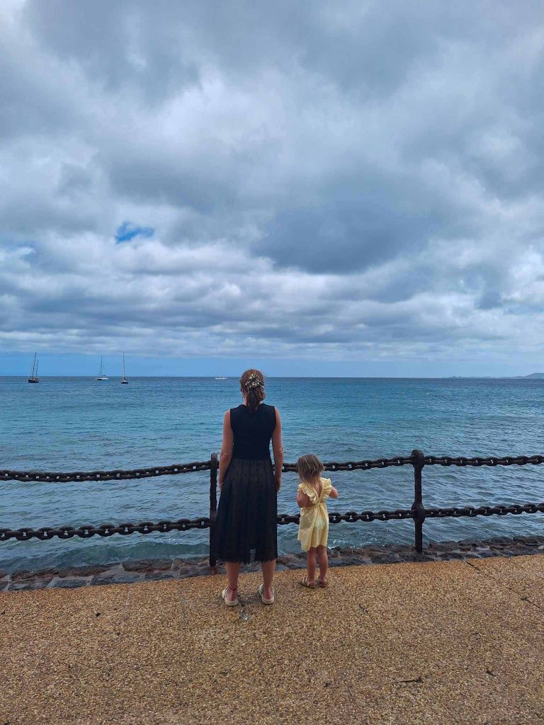 mom and girl in playa blanca