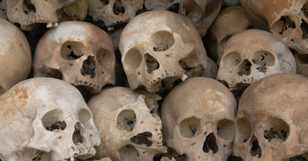 skulls at killing fields in cambodi