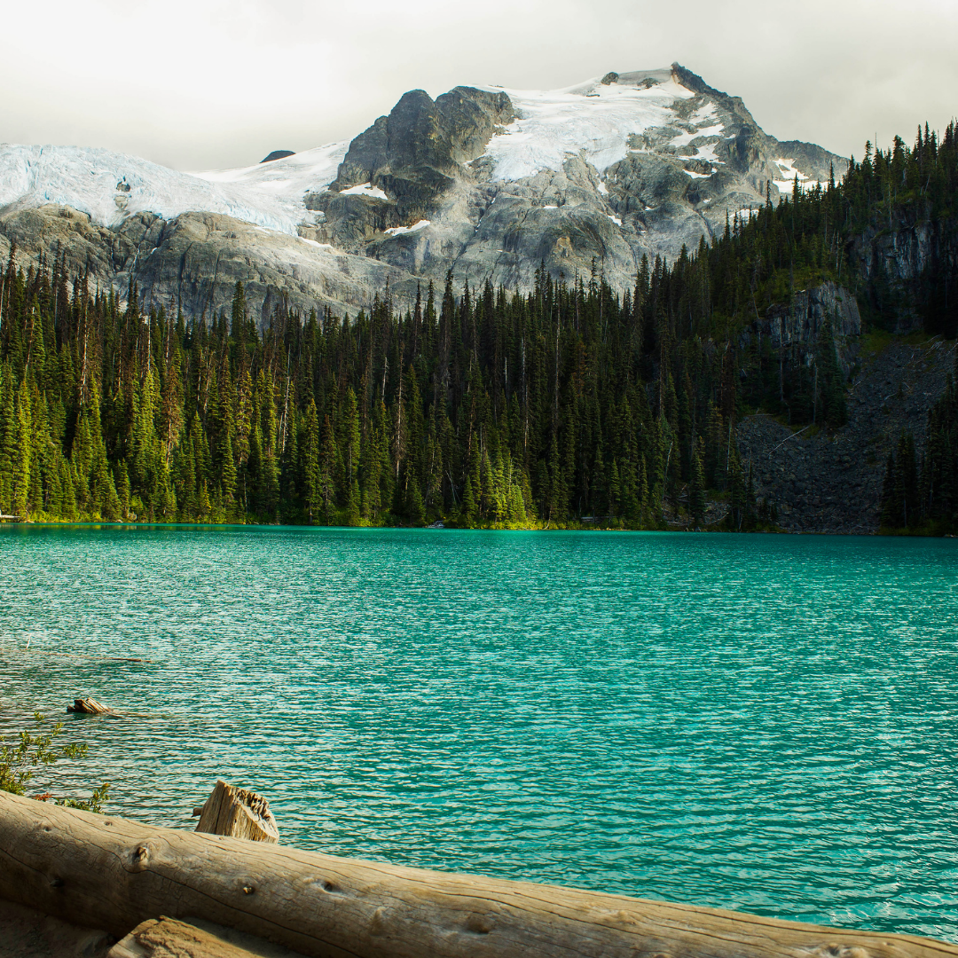 joffre lakes with a dusting of snow