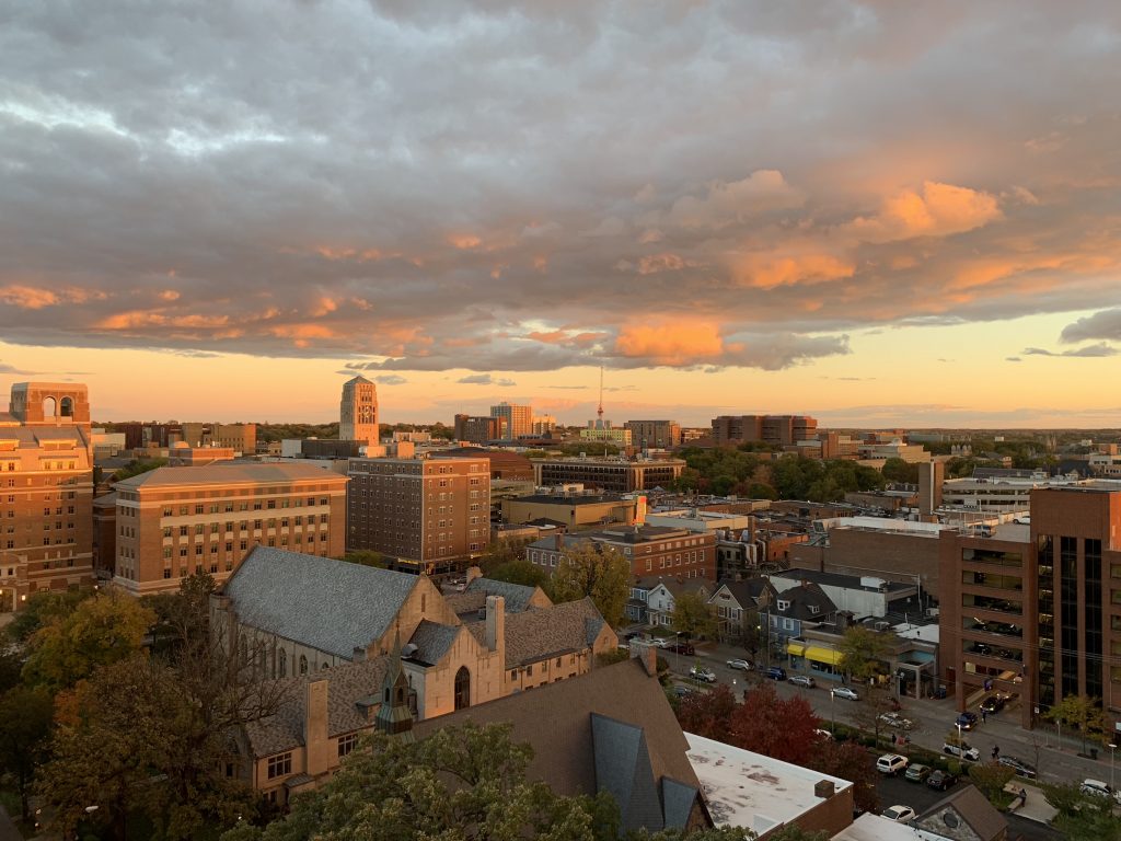 unset over downtown Ann Arbor Michigan