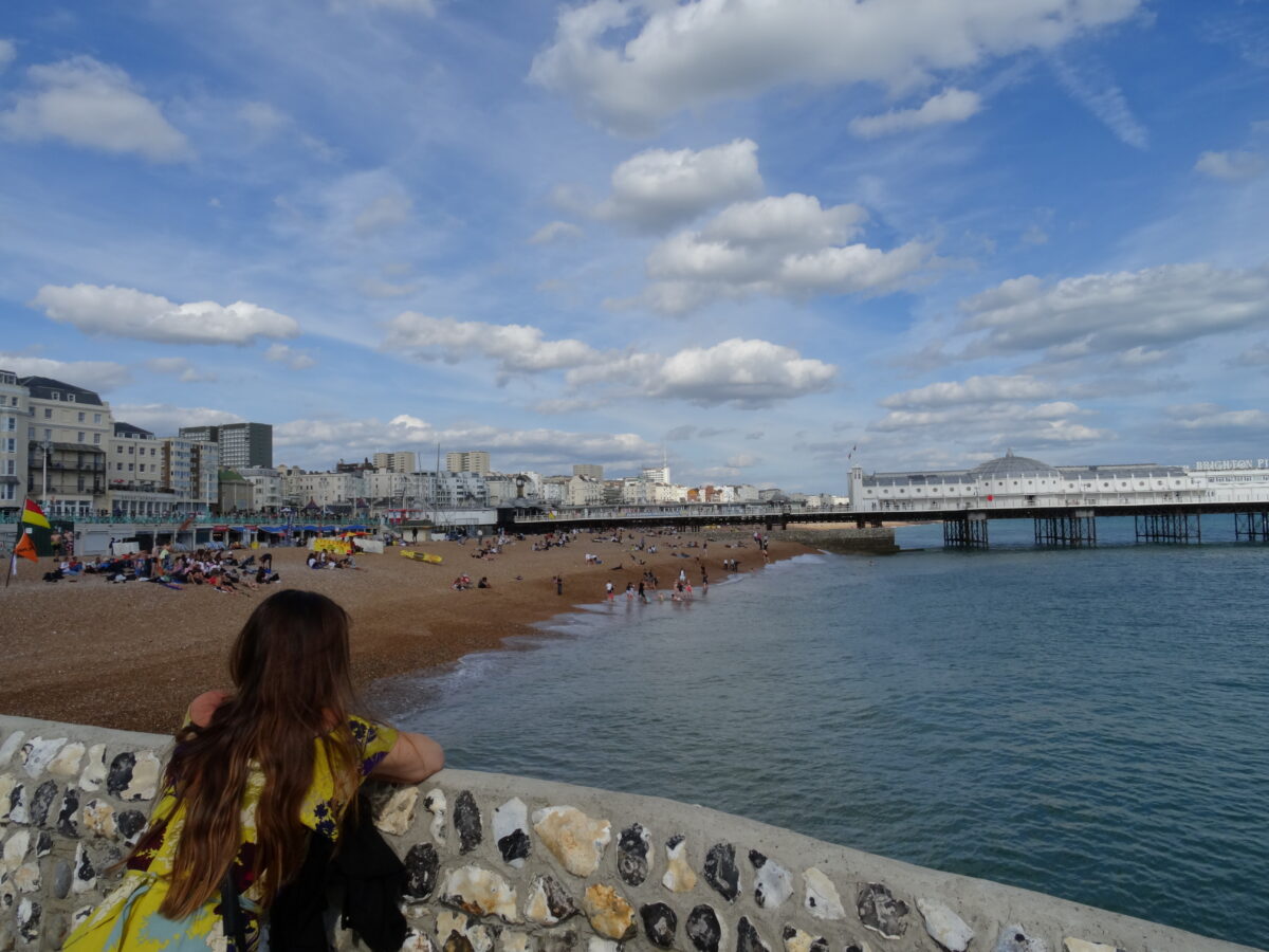 aimee on brighton pier in sun