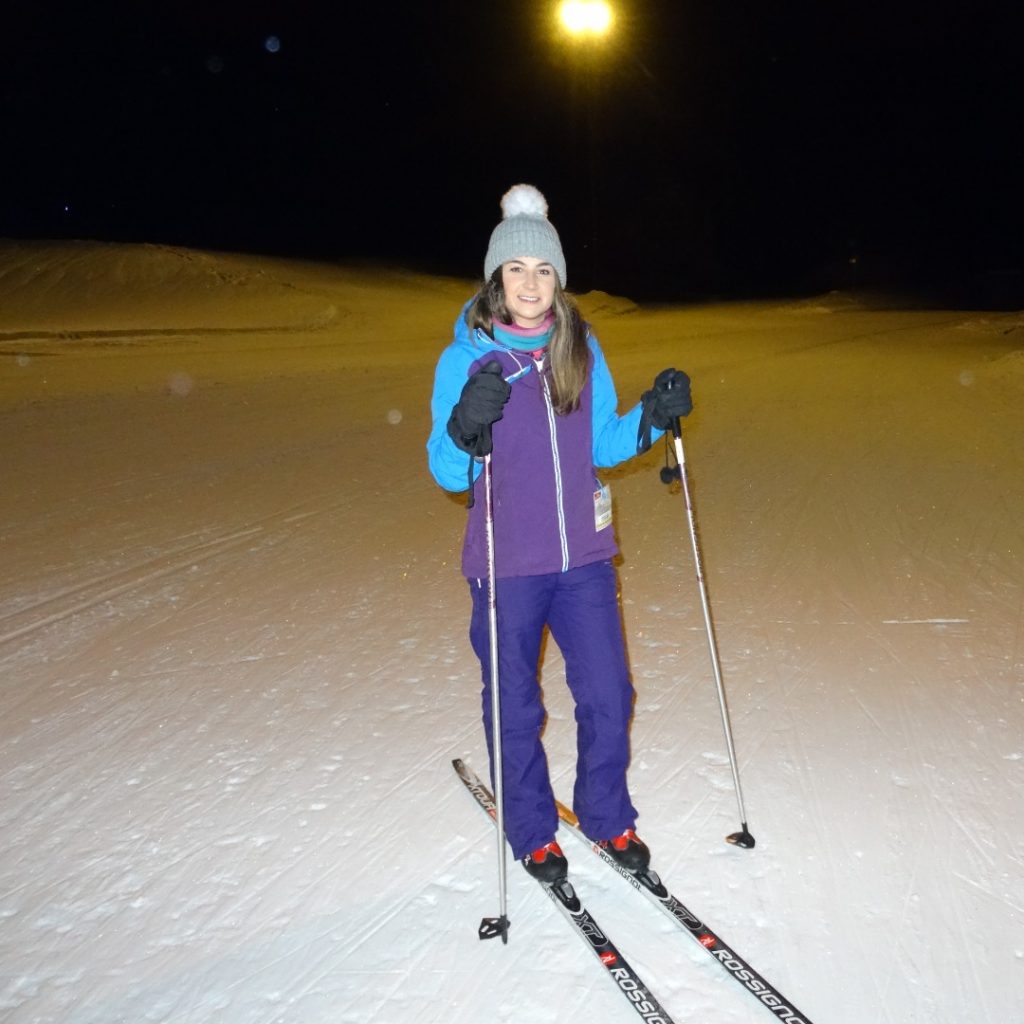 lady cross country skiing in whistler