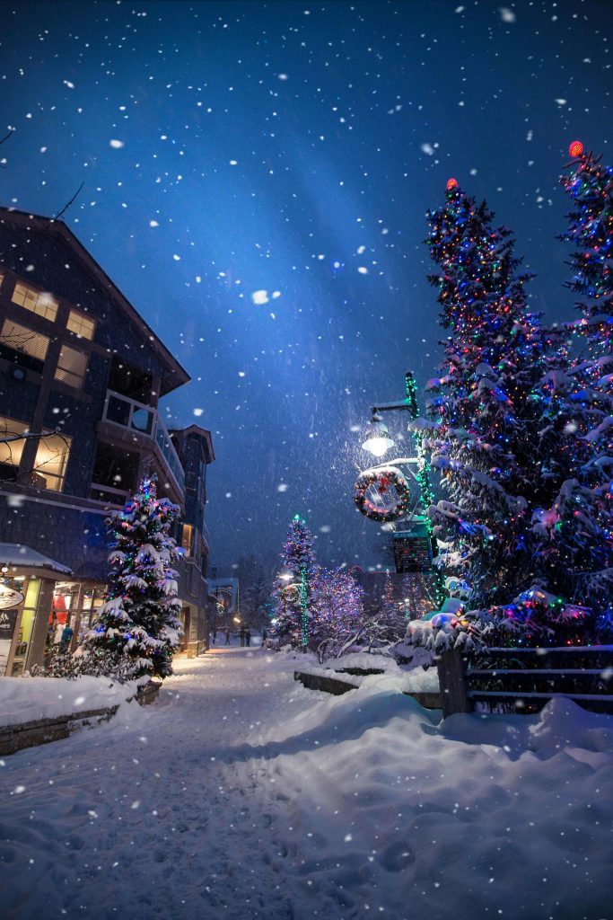 whistler village snowy night scene