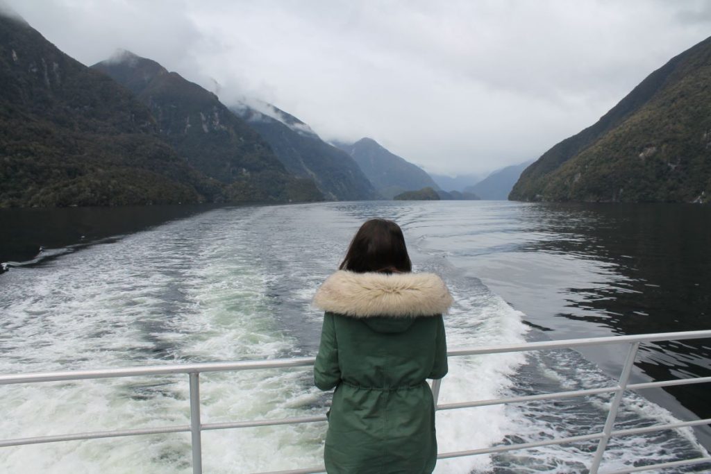 lady on doubtful sound cruise boat