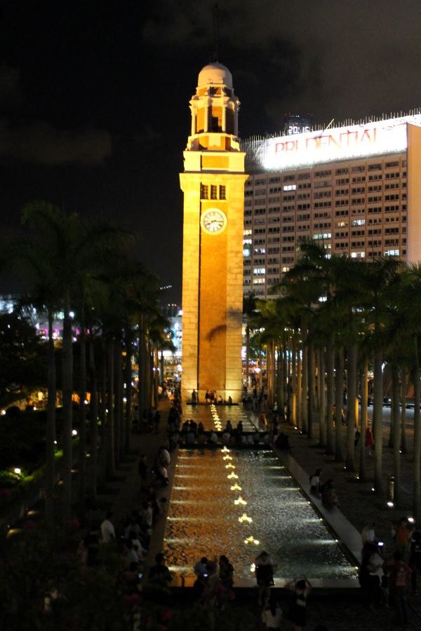 clock tower hong kong lit up at night