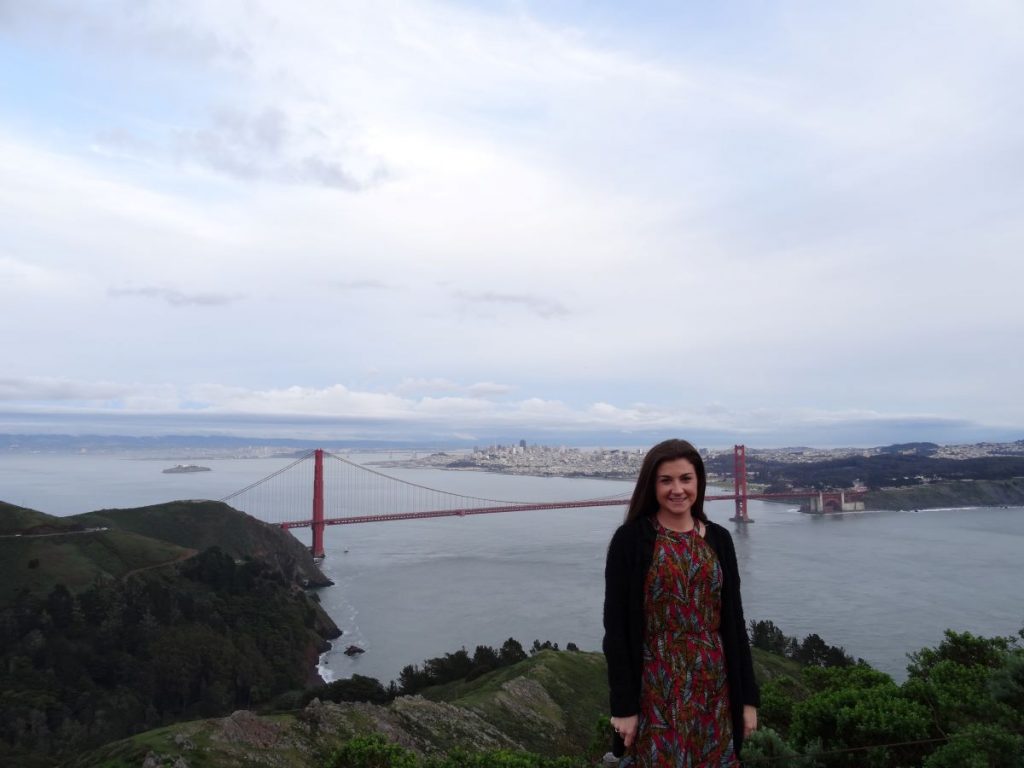 lady posing at golden gate