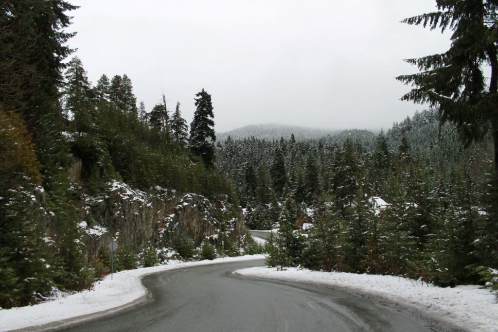 snowy road in whistler