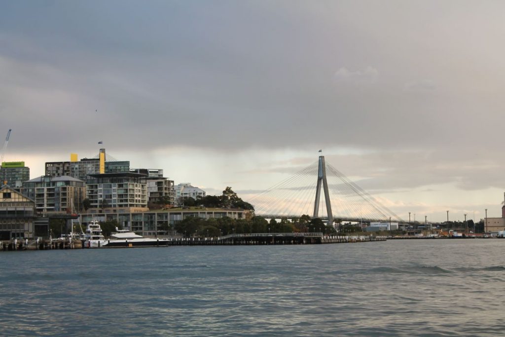 darling harbor at sunset to pyrmont bridge