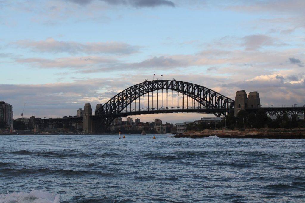 sydney harbor bridge at sunset