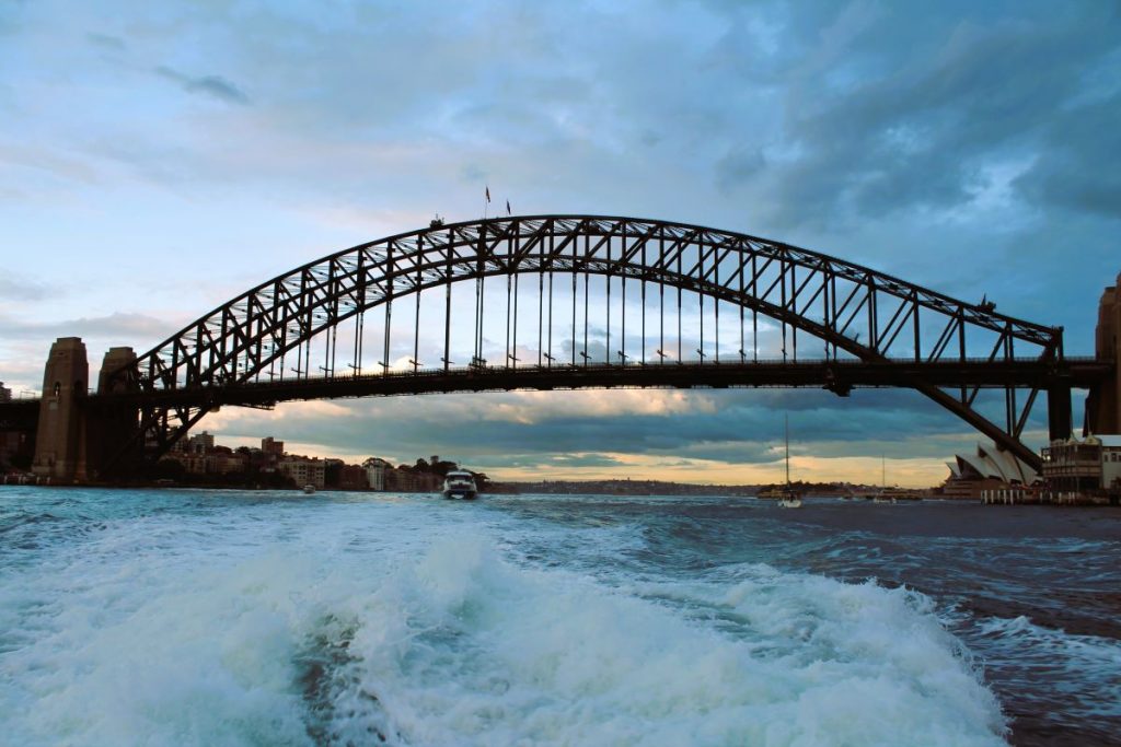 view of harbour bridge sydney from ferry