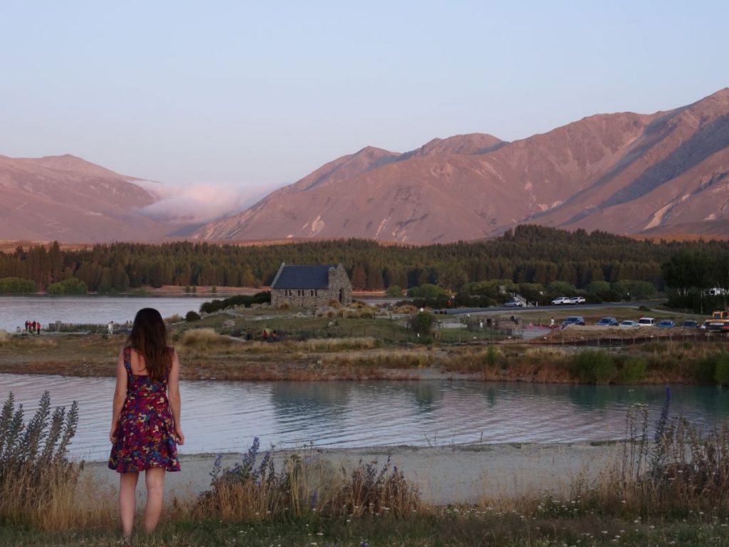 lady posing at lake tekapo