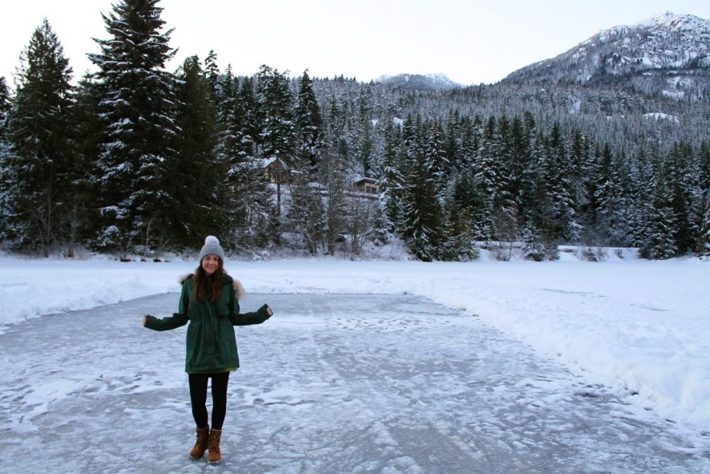 lady on nita lake whistler in snow