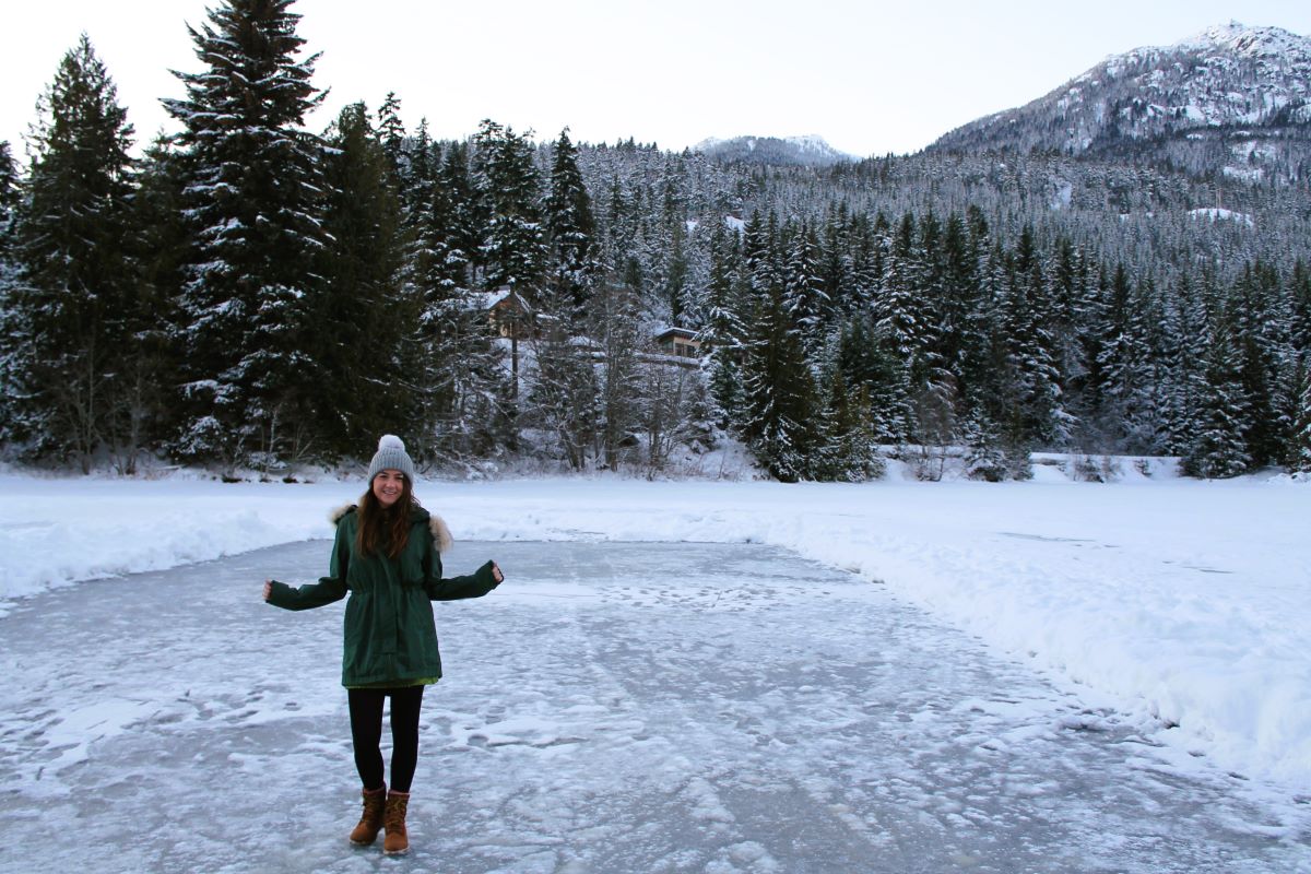 lady on nita lake whistler in snow