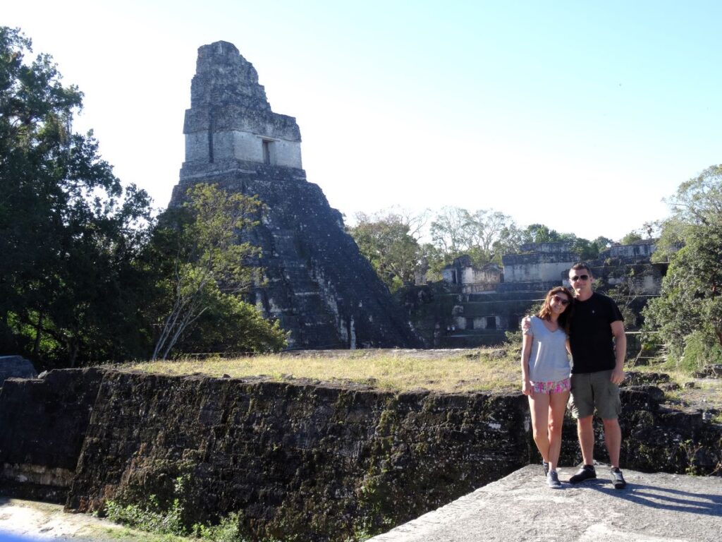 couple at tikal ruins