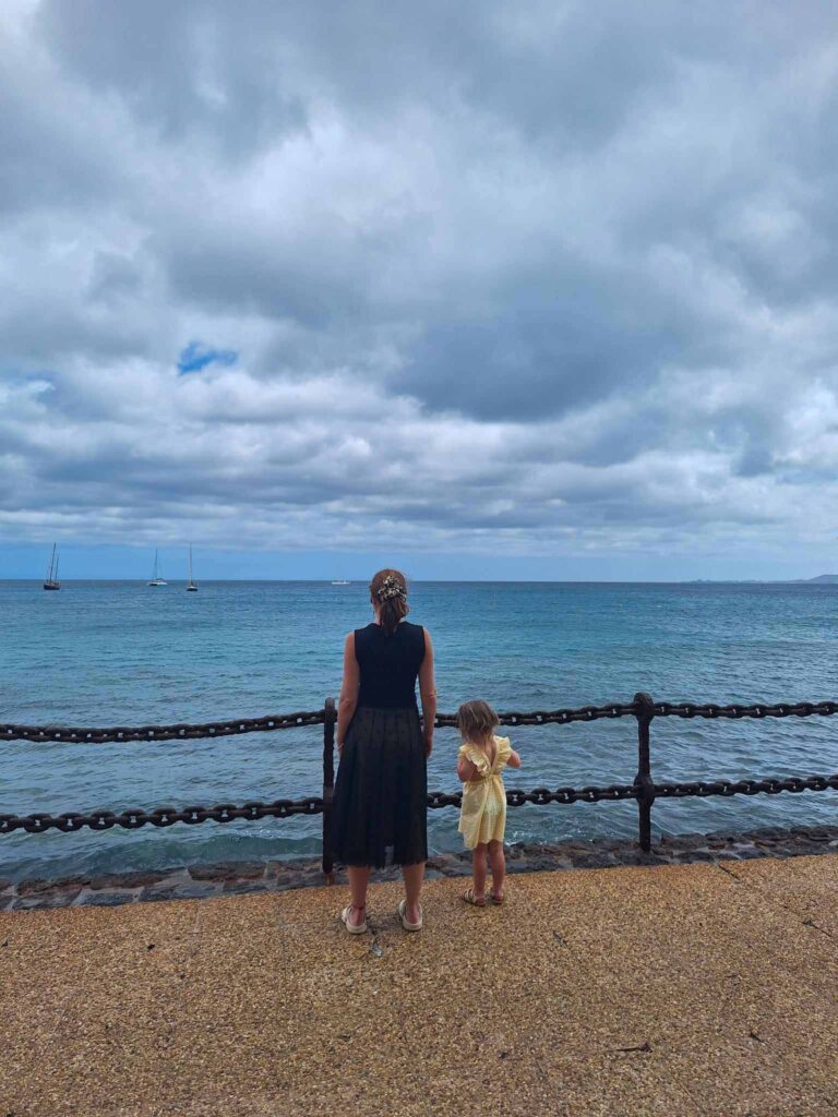 mom and daughter playa blanca coastal walk