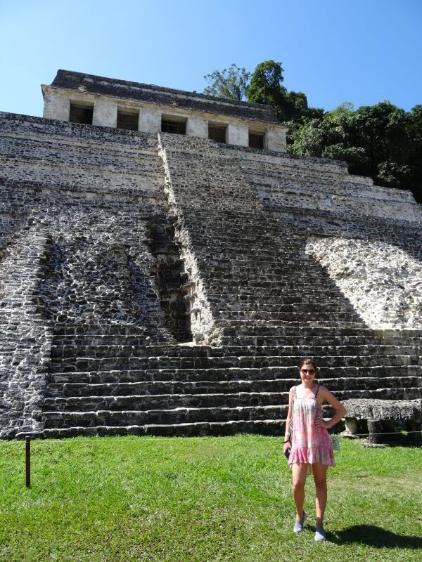 lady at palenque ruins pyramid