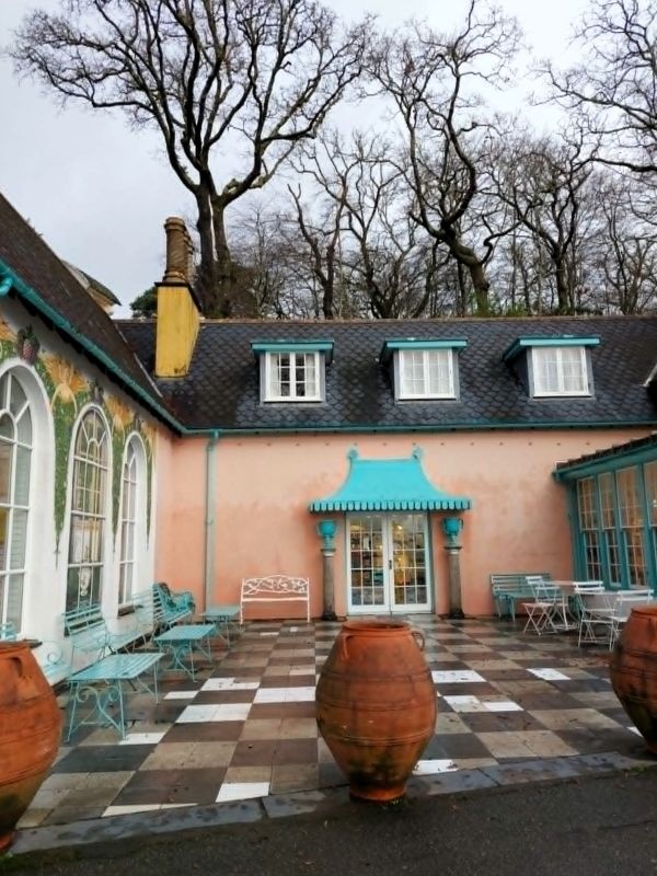 exterior peach building portmeirion